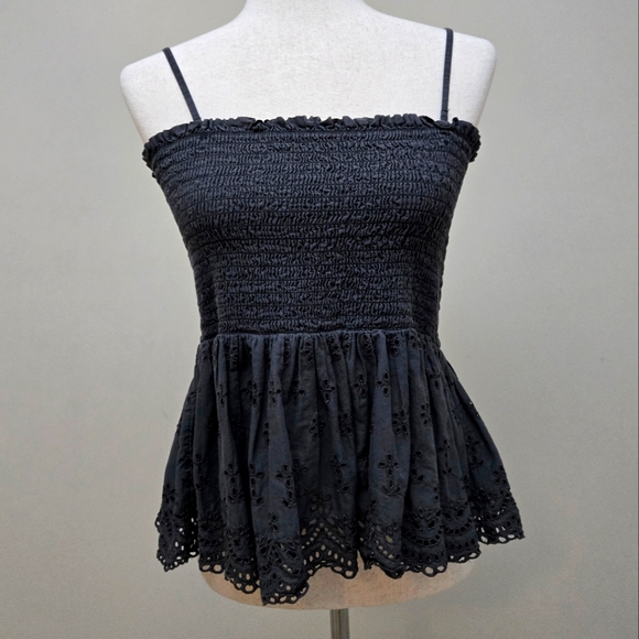 American Eagle Outfitters Tops - American Eagle Tank Top Shirt Lace Smocked Eyelet Babydoll Charcoal Women's XL